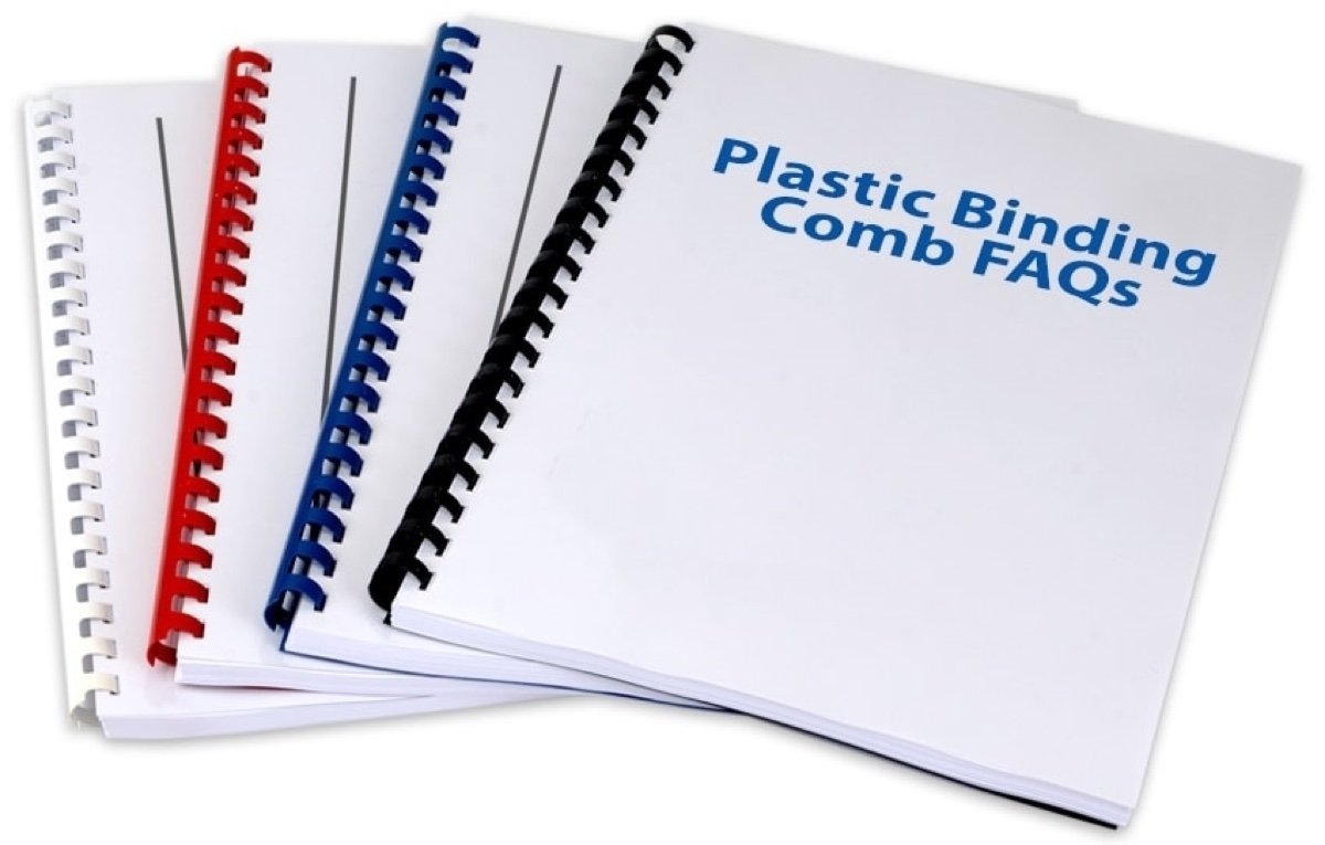 White booklets bound with coloured plastic combs